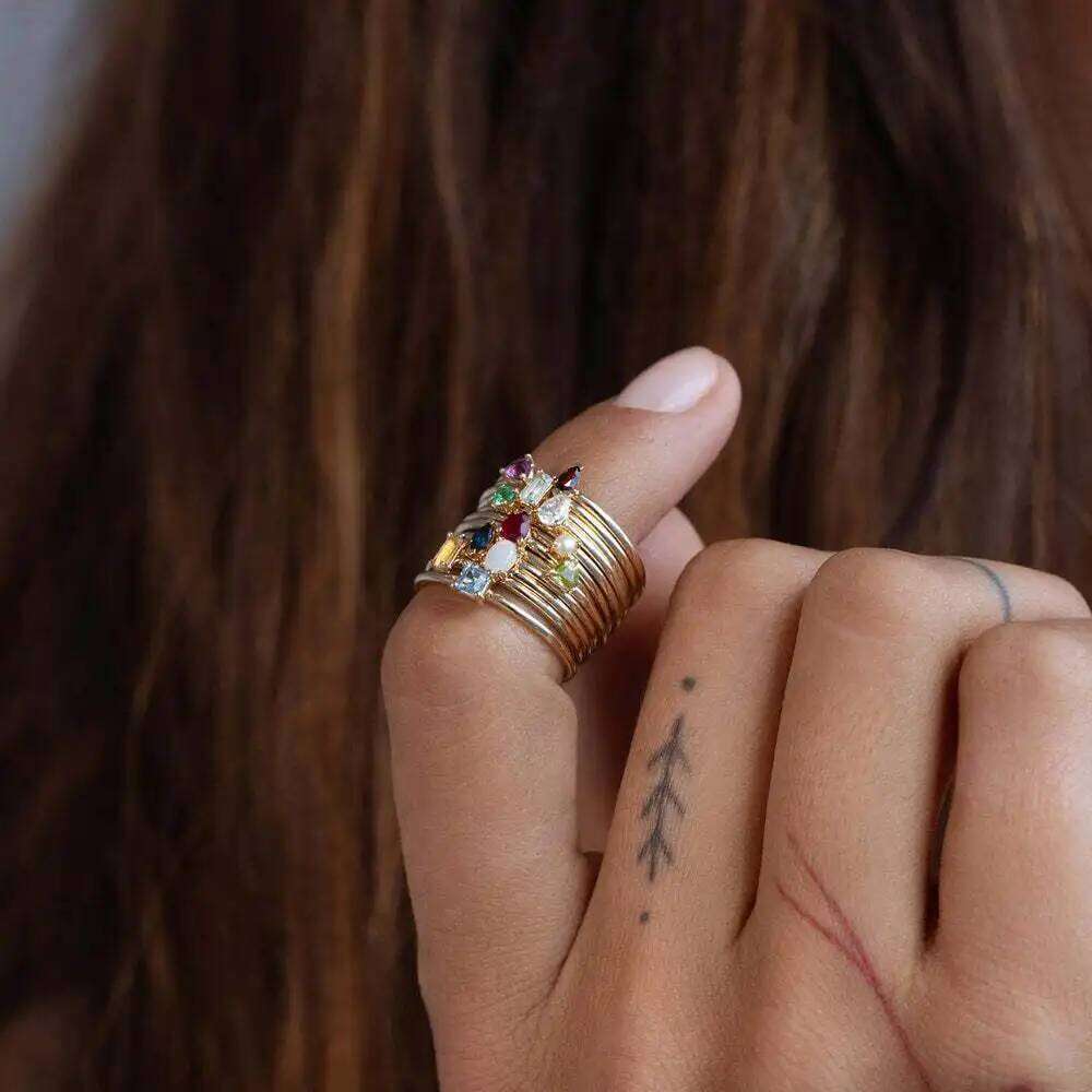 New Stainless Steel Birthstone for December, Colorful Zircon Stone Open Ring Band H260312