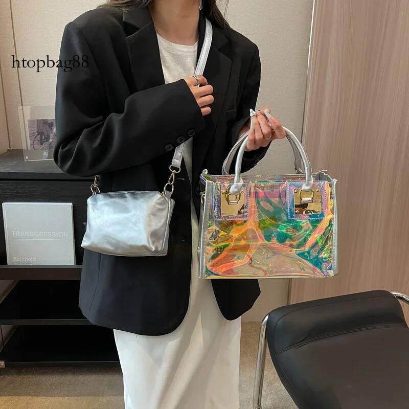 Casual 2 Set Tote High Quality PVC Transparent Crossbody 2025 New Clear Jelly Handbag Waterproof Beach Shoulder Bag