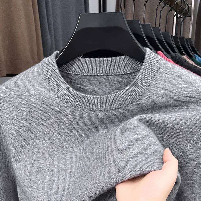2025 New Men's Casual Round Neck Long Sleeve Knitted Sweater Diamond Pattern Fashion Versatile Top