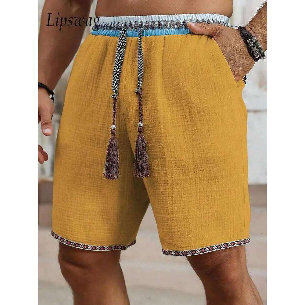 Vintage Patchwork Ethnic Printed Men 2026 Spring Summer Seaside Beach Casual Breathable Leisure Mens Loose Shorts
