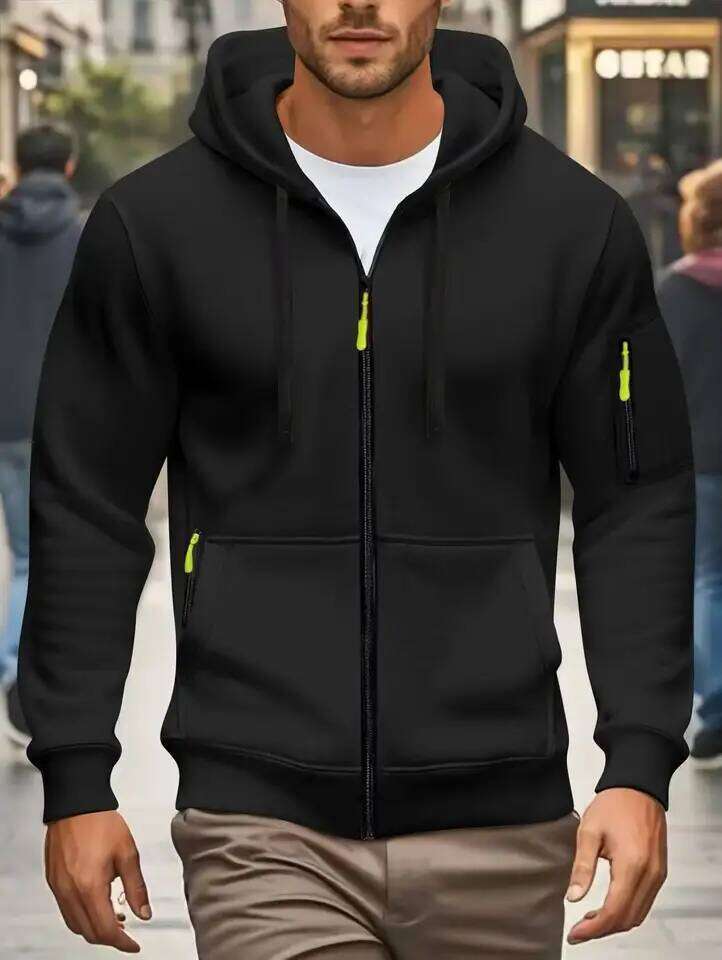 autumn and winter New Hoodies Long Sleeve pocket Zipper Design Hooded Sweatshirt Men Sportswear Casual Jacket