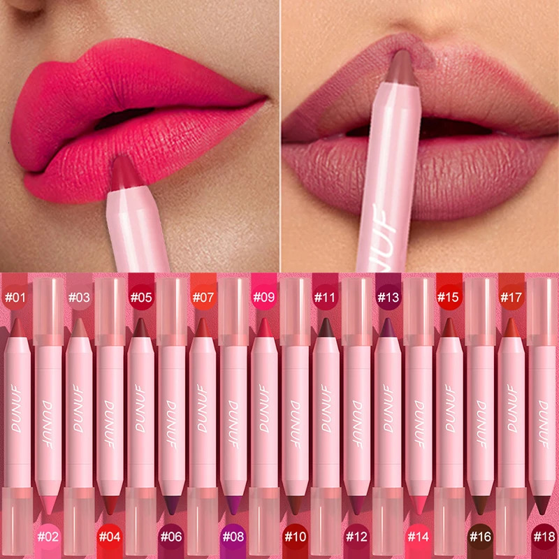 DUNUF Lipstick Pencil Waterproof Sexy Red Nude Purple Matte Tint Lipstick Lasting Lip liner Pen Longlasting Makeup Cosmetic 260305