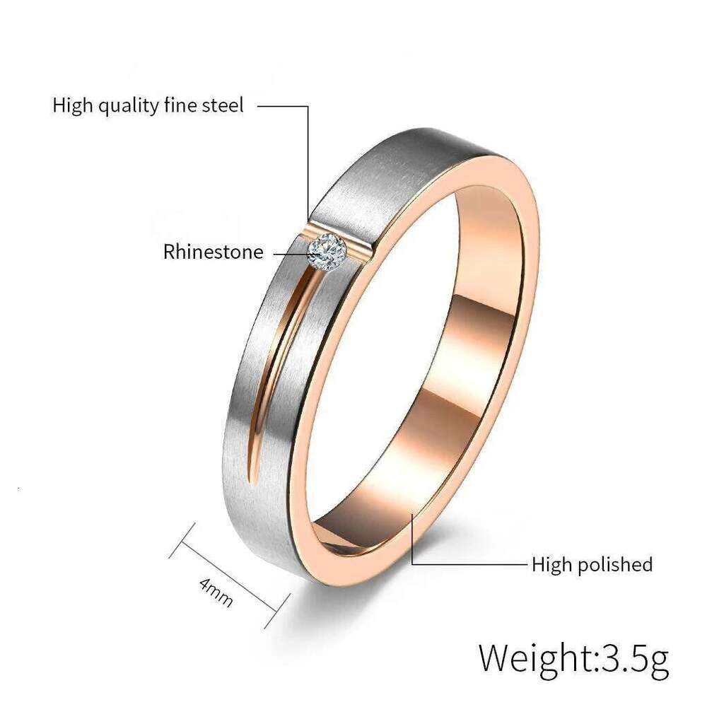 Stainless Steel Round Shinny Zircon Ring for Women Couple Gold Plated Wedding/Engagement Jewelry H260312