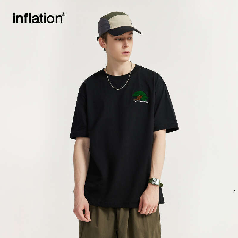 Heavyweight Trendy Brand Embroidered Trendy High Street New Chinese Handsome Round Neck Top Loose Versatile Pure Cotton Top