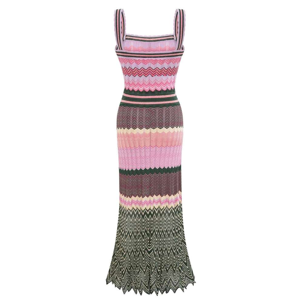 Popular Arab Pink Knit Zigzag Luxury Brand Design Dress For Woman High Quality Africa Bohemia Zig Zag Long Skirt Clothes C260312