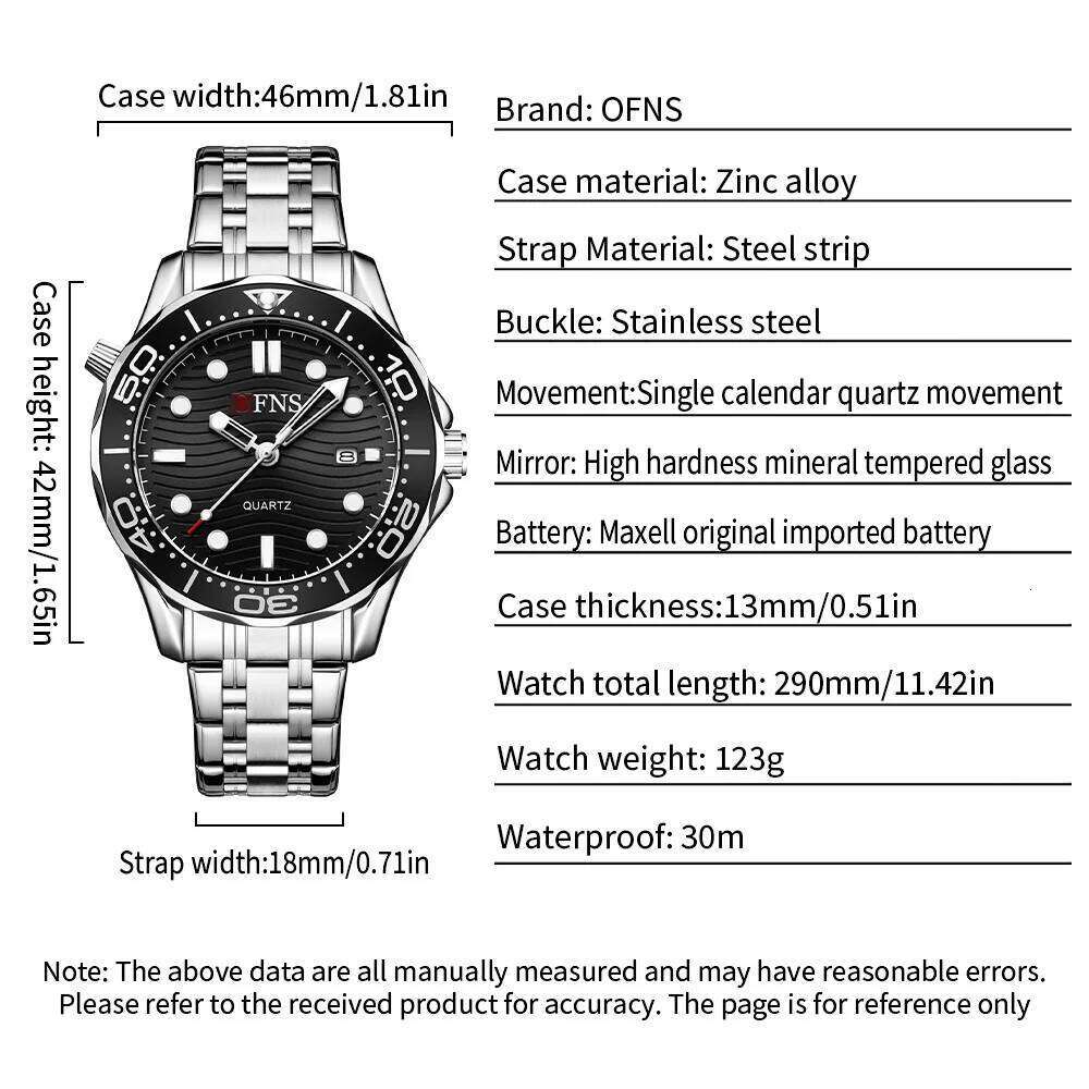 OFNS Top Brand 7102 New Sports Waterproof Luminous Calendar Fashion Trend Steel Strip Men's Quartz Watch