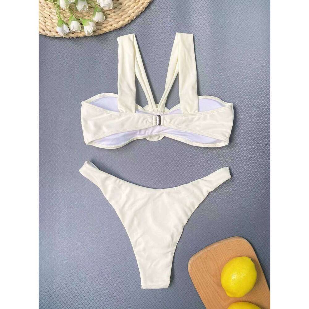 2024 New Sexy Flower Three Pieces Bikini Set Swimsuit For Women Bandeau Push Up Swimwear Female Bathing Suit Beach Skirt Y260303