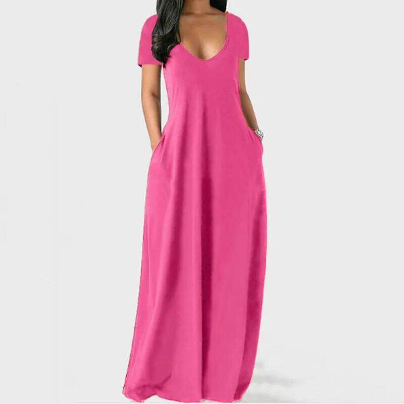 European American spring and summer women's solid color dress sexy deep V short-sleeved long skirt C260311