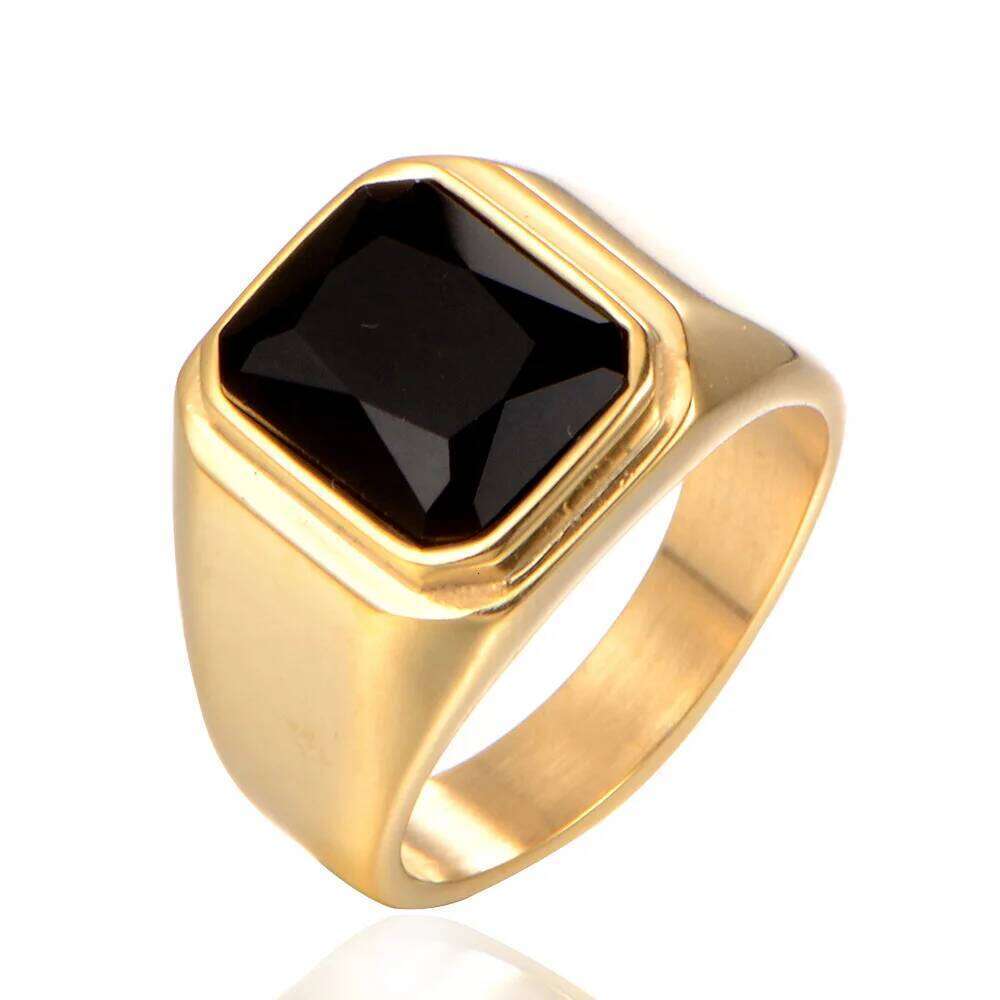 2025 New Men's Stylish Titanium Steel Ring, Unique Square Minimalist Gemstone Trendy Fashion Jewelry, Durable & Comfortable Fit H260312