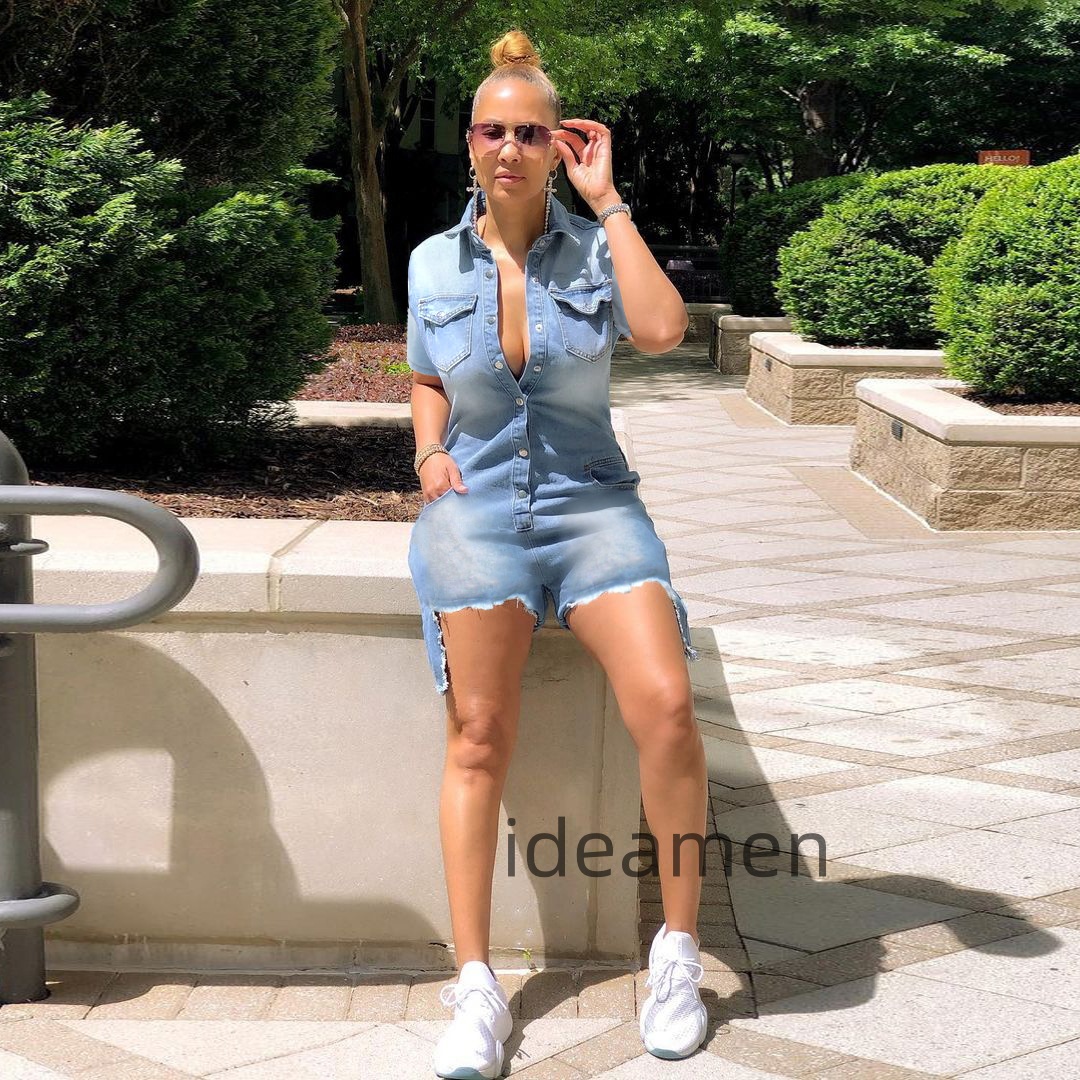 New European and American aunt women's dress slim slimming ripped denim jumpsuit