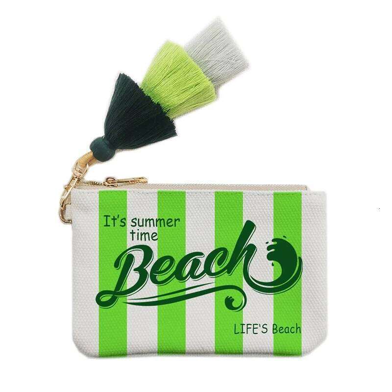 Fashion Canvas Vertical Stripe Design Letter Wallets For Women Personality Printing Cotton Clutch Purse Ladies Party Beach Bag