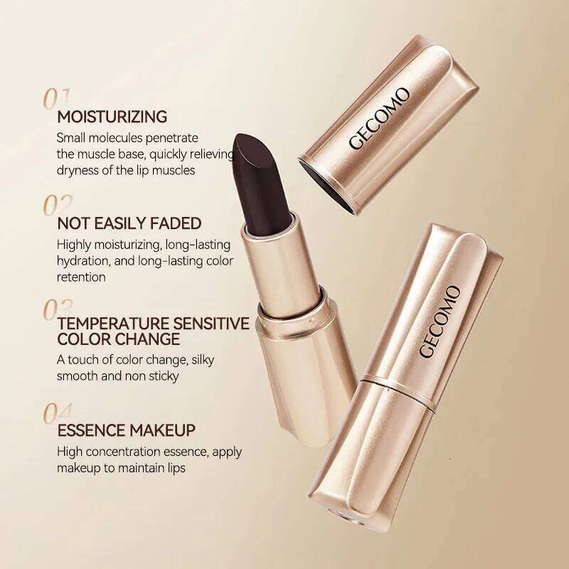 GECOMO Black Magic Lipstick - Moisturizing Gloss, Long-Lasting, Temp-Sensitive Color Change, Lip Hydration,Korean makeup W260311