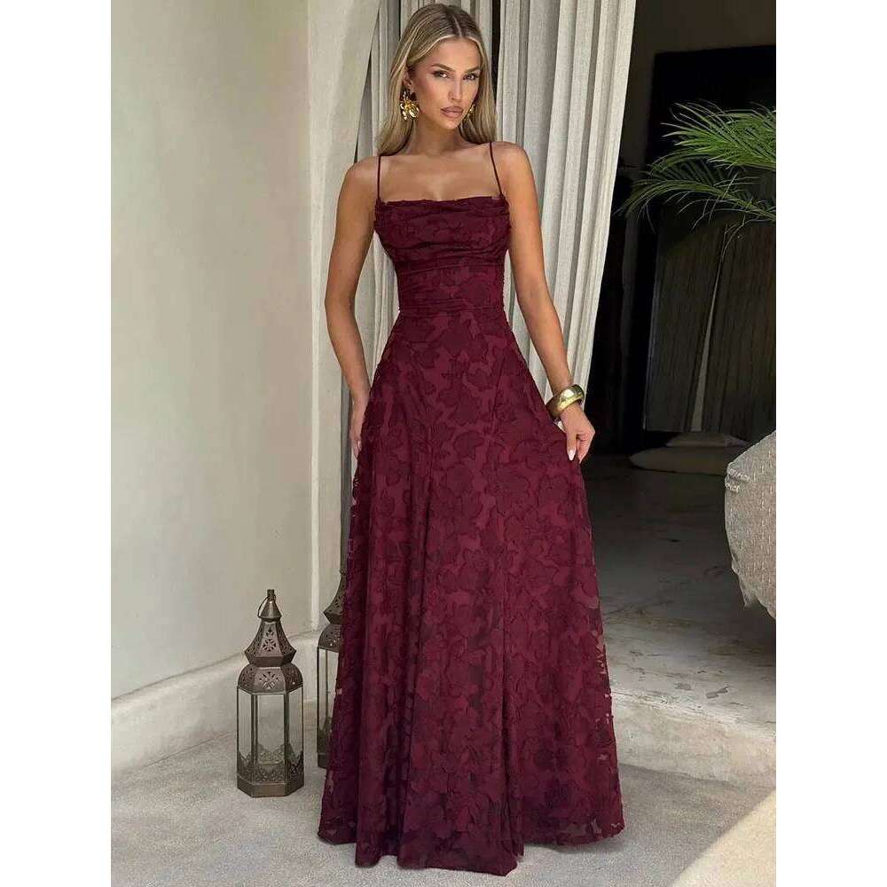 Spaghetti Strap Backless Sexy Maxi Women Gown Fashion Off-shoulder Sleeveless Lace-up Evening Club Party Dress C260312