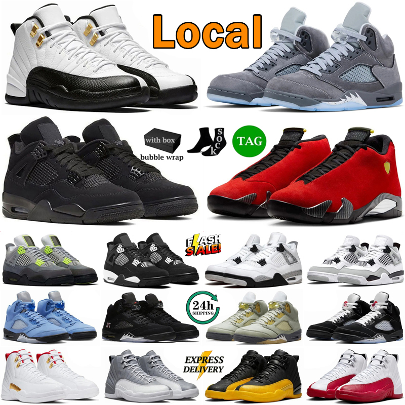Local 4s 5s 12s Basketball Shoes Mens Womens Trainers Luxury Wolf Grey Sail 4 Military Black Cat Blue Lightning White Cement Thunder Bred Neon Sneakers Sports With Box