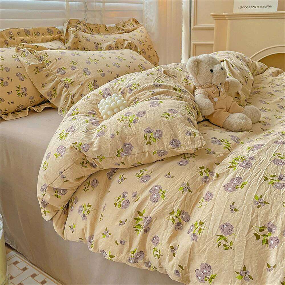 Fresh Plant Flower Sheet for Children and Adults Four-Piece Bed Set Pillowcases Soft Washed Cotton Home Textiles H260312