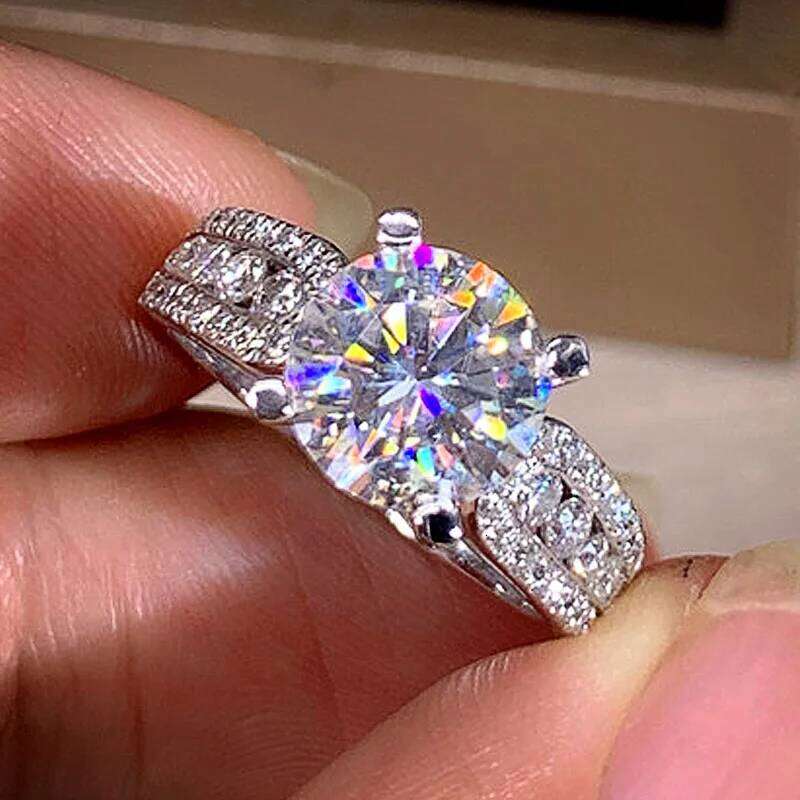 Huitan Modern Women's Wedding Rings Brilliant Crystal Cubic Zirconia High-quality Silver Color Female Ring Engagement Jewelry H260312