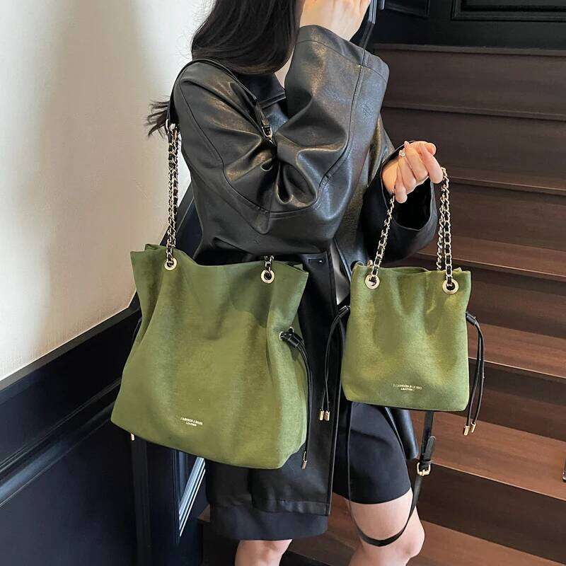 Suede Shoulder Women Bag Luxurious Crossbody Purse Drawstring Fashion Big Tote Exquisite Chain Small Handbag Kl928