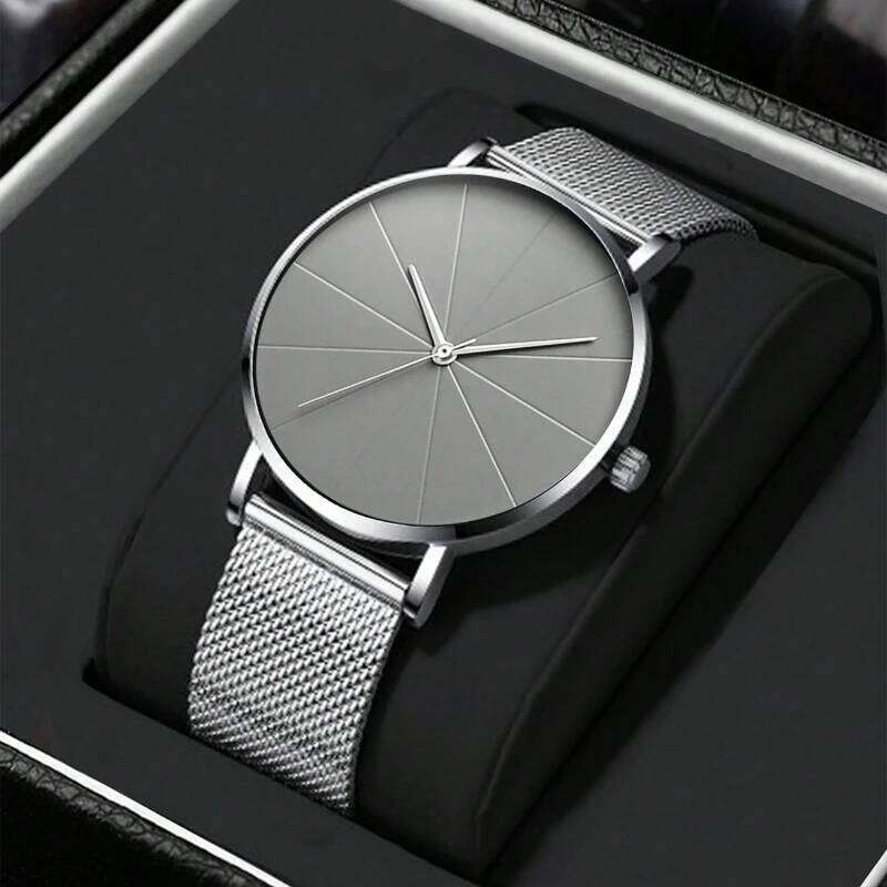 Stylish casual set Simple Silvery lightweight dial Watch Quartz watch and bracelet Christmas gift for men
