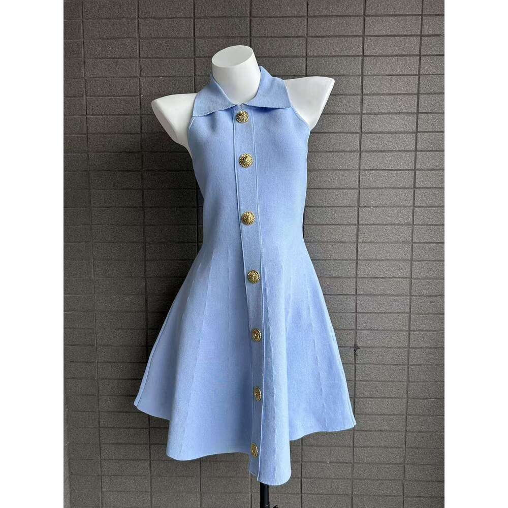 2026 new spring and summer French sleeveless elegant style lapel waist a20 A-line dress for children