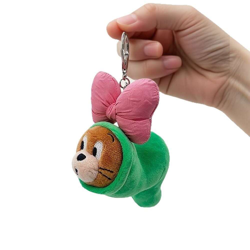 New caterpillar mouse plush keychain pendant, bowknot couple cute student bag decoration