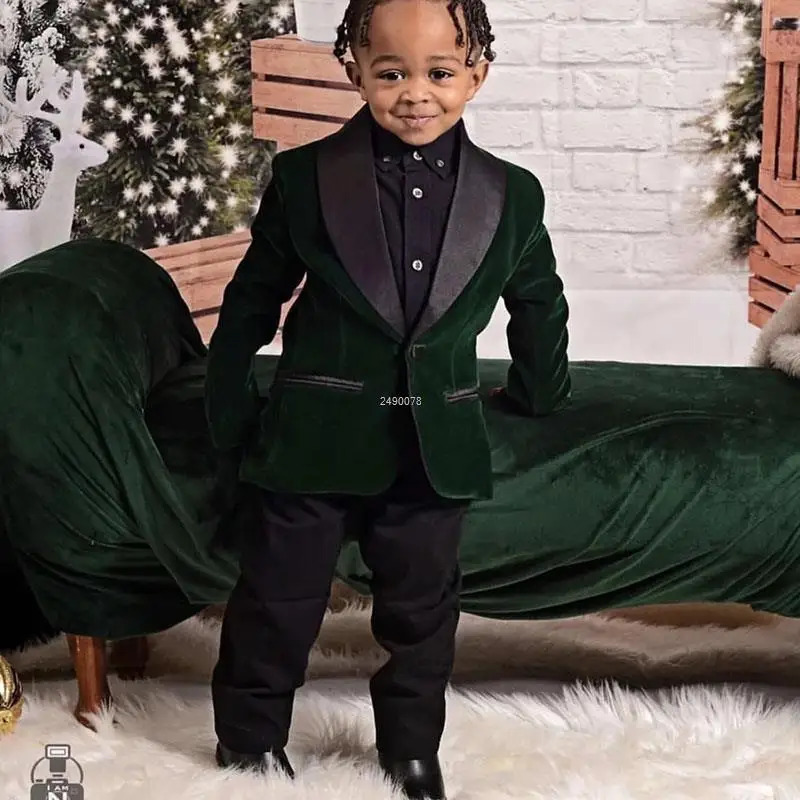 Kids 1 Year Birthday Dress Baby Boys Green Velvet Blazer Jacket Pants Pograph Suit Children Wedding Performance Party Wear 260311