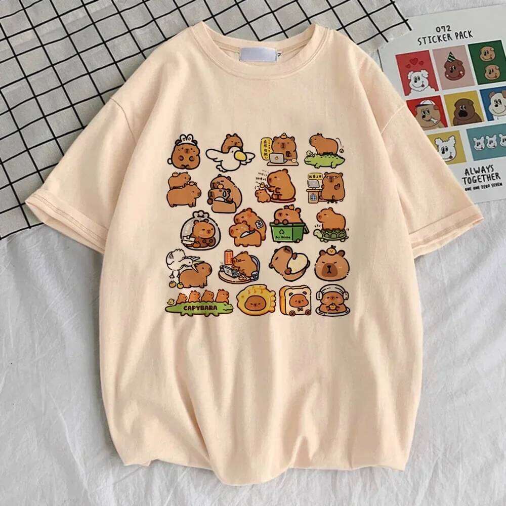 Round Neck T-shirt Cute Tops Capybara Kapibara Women Fashion Kawaii Clothes T-shirts Z260312