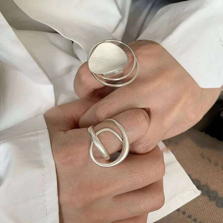 925 Sterling Silver Rings for Women Couple Minimalist Handmade Simple Big Circle Ring Fine Jewelry Gift Prevent Allergy H260312