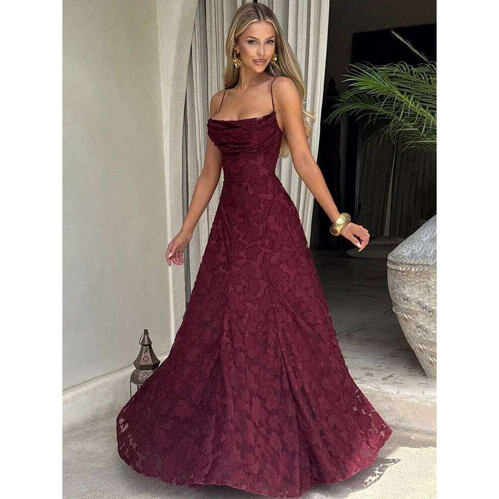 Spaghetti Strap Backless Sexy Maxi Women Gown Fashion Off-shoulder Sleeveless Lace-up Evening Club Party Dress C260312