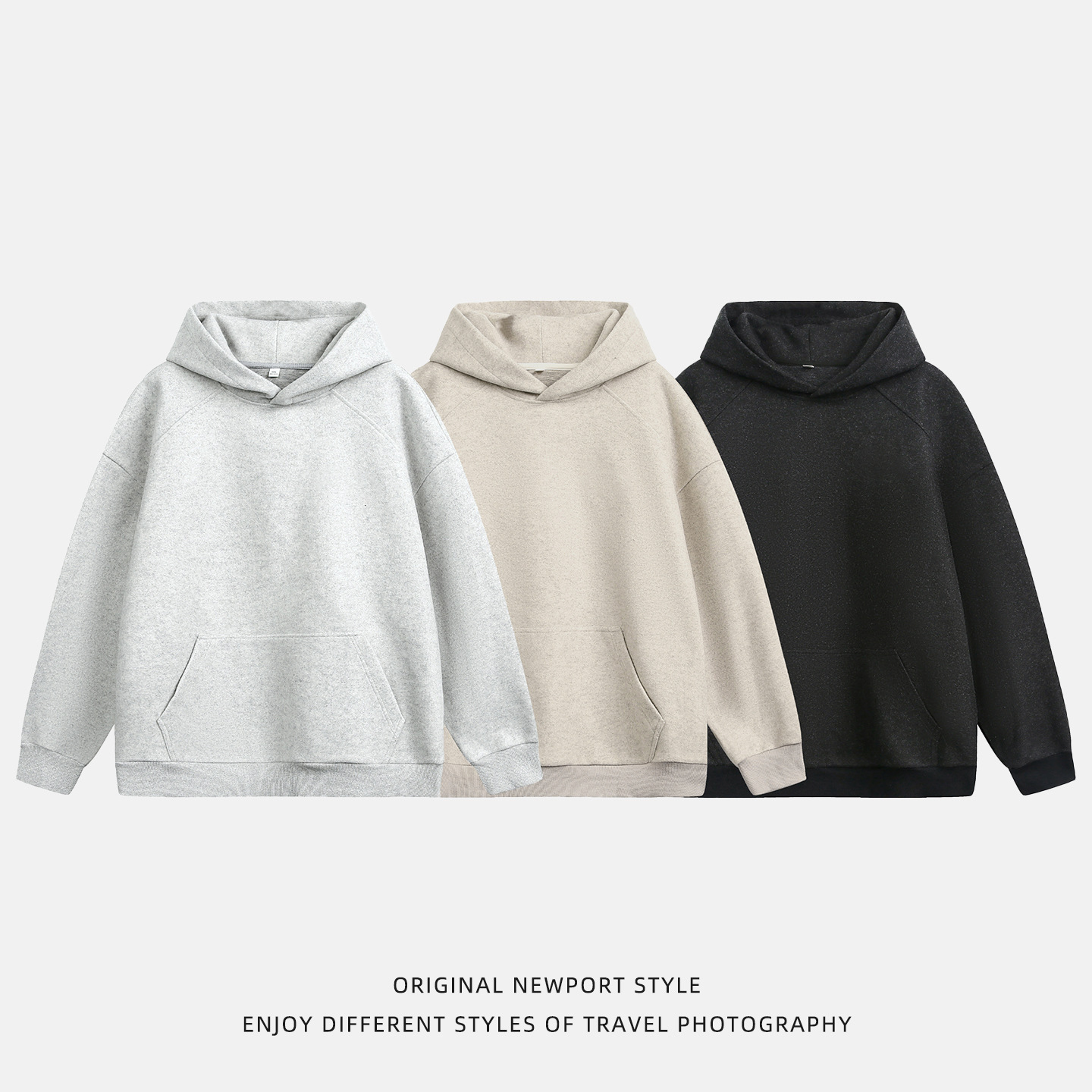360g Heavy Woolen Hooded Designer Hoodie Sweatshirt Autumn Basic Solid Color Oversized Hoodie Textured Trendy Loose Jacket