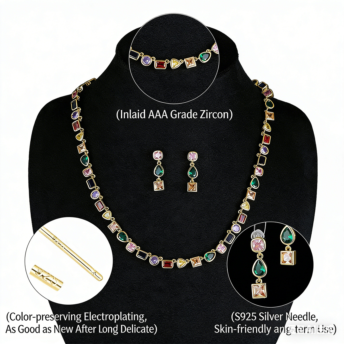 Designer Luxury Colorfuly Gemstones Earrings And Necklace For Women Ins Style Sparkly Cubic Zircon Irregular Geometric Cz Stones Wedding Hip Hop Jewel