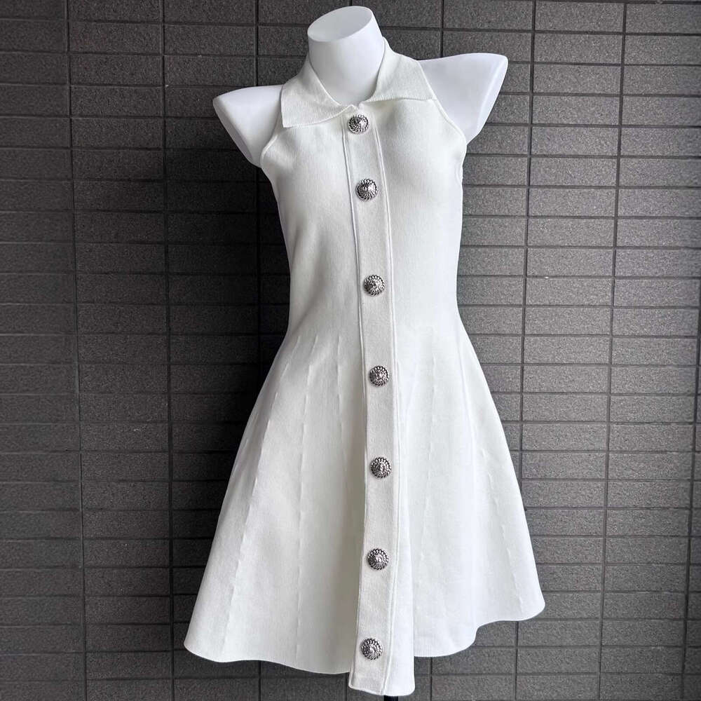 2026 new spring and summer French sleeveless elegant style lapel waist a24 A-line dress for children