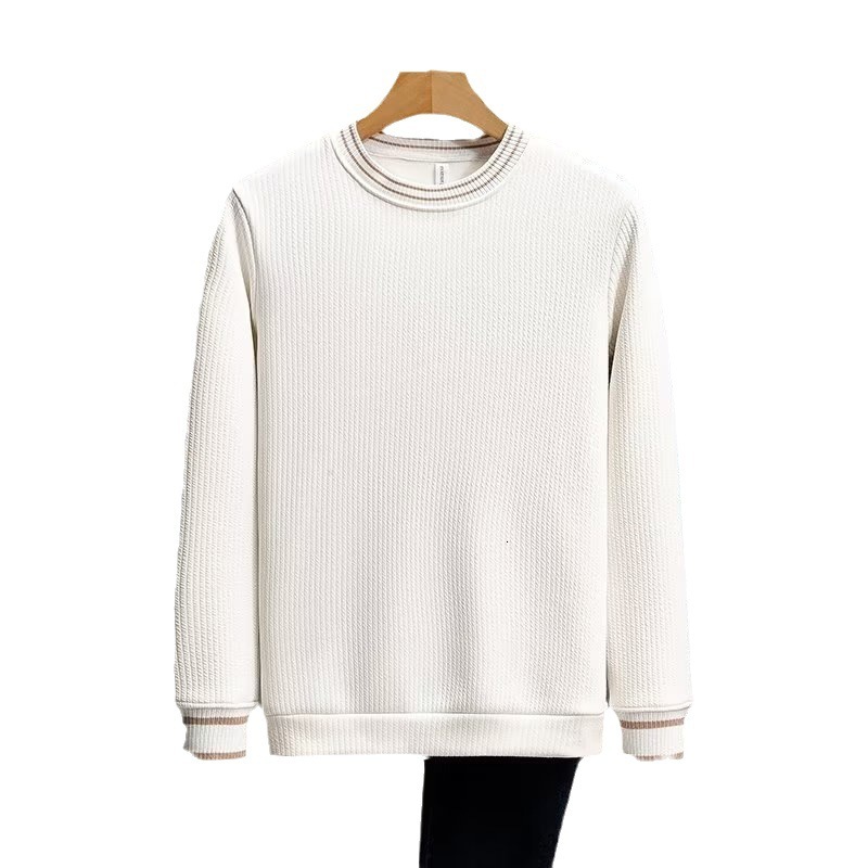 Autumn And Winter Fleece-lined Thickened Light Designer Hoodie Luxury Warm Ribbed Color-blocked Round-neck Sweatshirt For Men Slim-fit Casual Trendy B