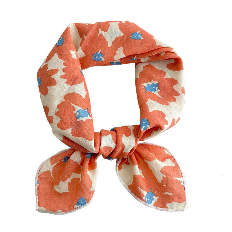Cotton Linen Square For Women Spring Summer New Korean Style Fresh Floral Elegant Protection Small Neck Hair Band Headscarf Silk Scarf Liuyuemoshang