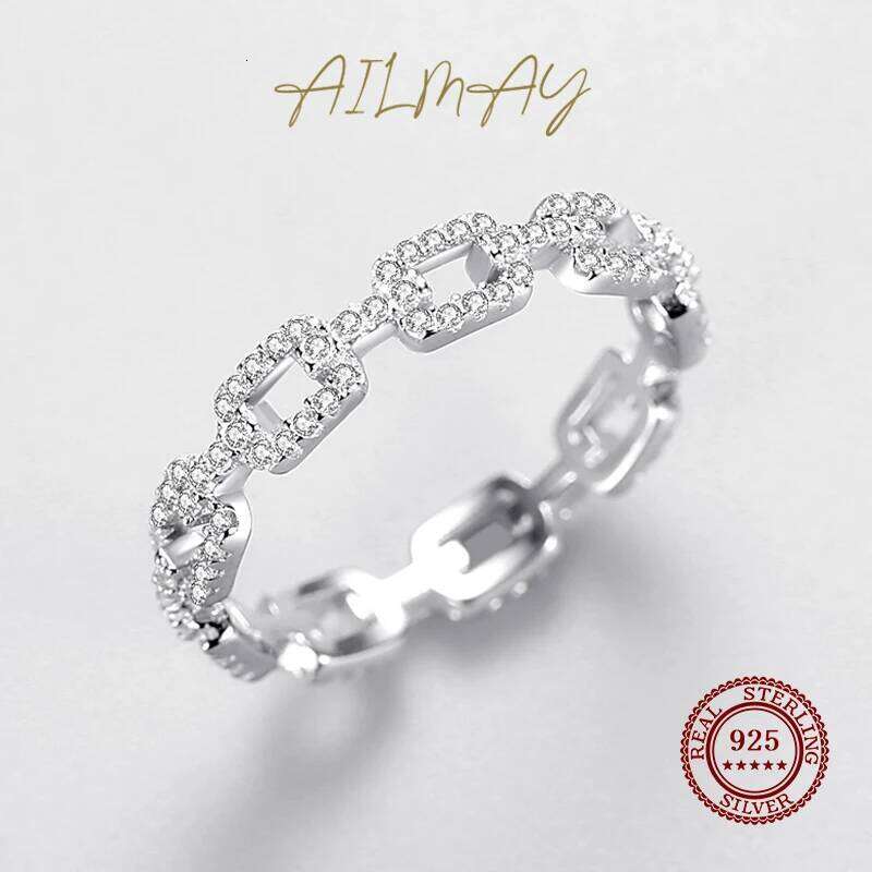 Ailmay Cadena Hueca Genuine 925 Sterling Silver Stackable Charm Finger Ring For Women Girls Anti-allergy Fine Jewelry Gifts H260312