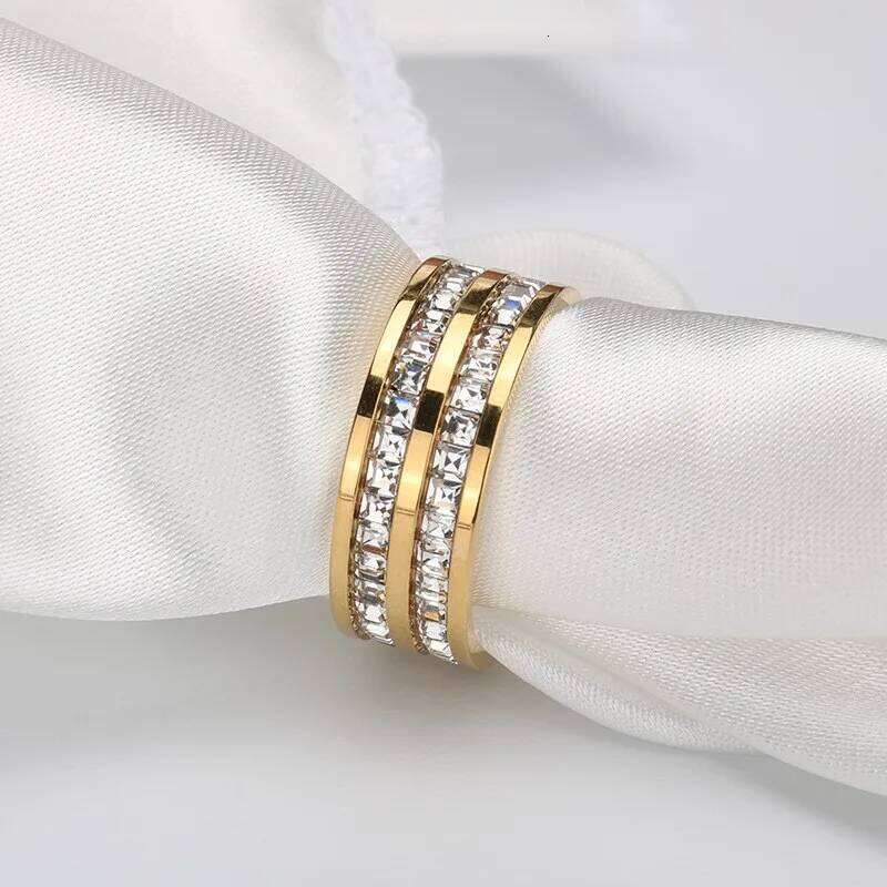 Stainless Steel Double Row CZ Eternity Ring Wedding Band for Women Men Size 3-10 H260312