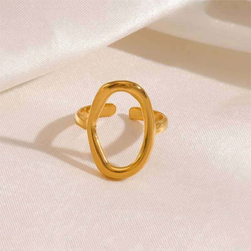 ENSHIR 316L Stainless Steel Geometric Hollow Oval Open Ring for Women Men Party Simple Jewelry Gifts Wholesale H260312