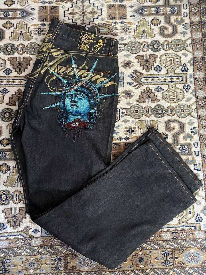 Vintage Statue of liberty Diamonds Casual Denim Pants High Waist Straight Wide Leg Jeans Harajuku Y2k 2000s Women Clothing 26Y0312