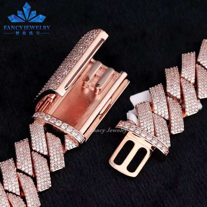 Rose Jewelry Gold Plated Link DEF Vvs Full Size Round Silicon Stone Cuban Chain 123