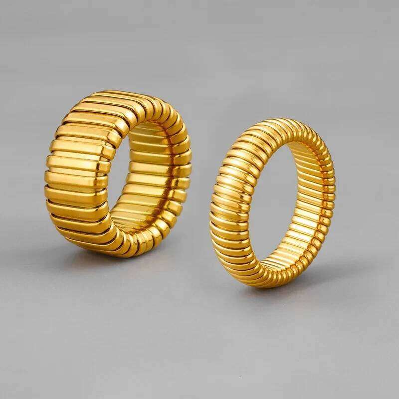 Peri'sBox 18k Gold Silver Plated Stainless Steel Polished Texture Wide Fine Ring for Men and Women Waterproof Jewelry Gifts H260312