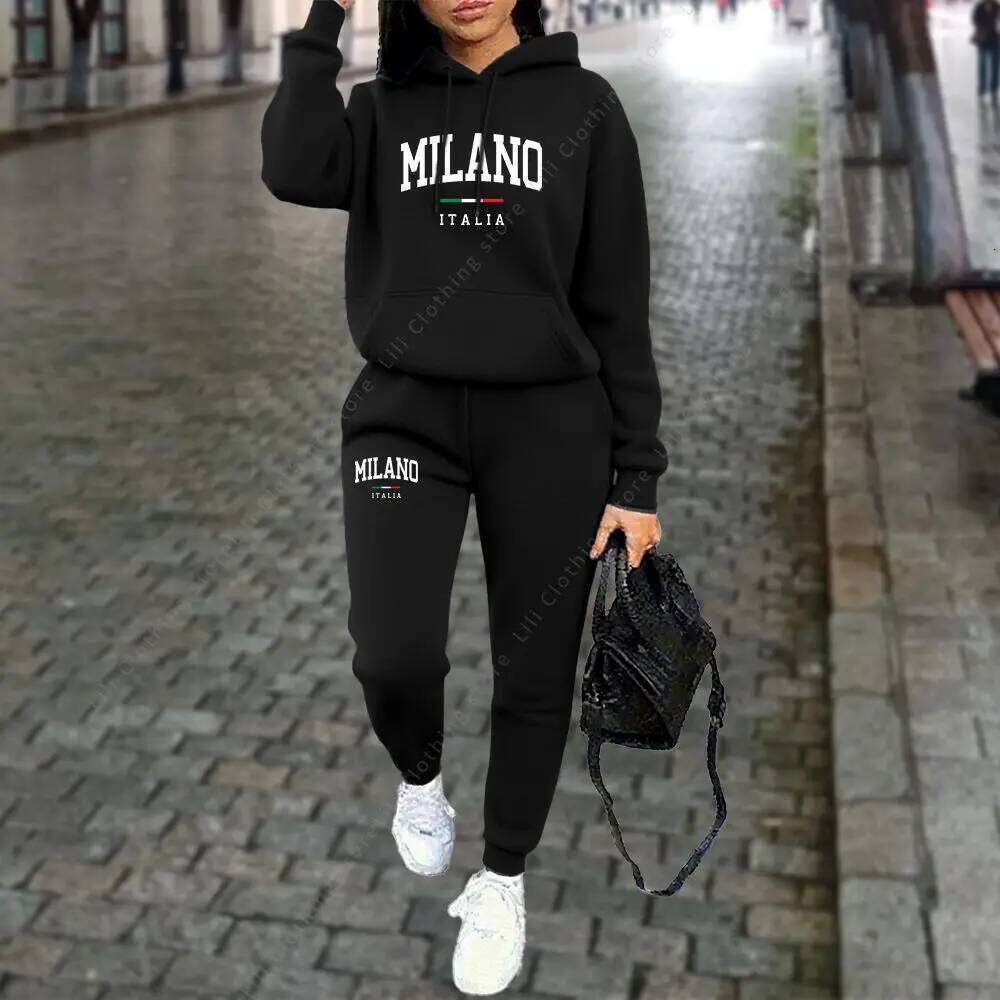 Autumn Winter Women's Sets 2pcs Hoodies Pants Suit Sports Outfits 2025 MILANO Letter Print Aesthetic Clothes Ladies Tracksuit C260312