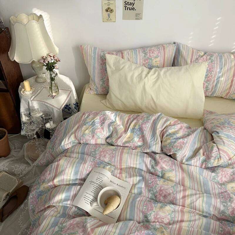 Floral Style Duvet Pure Cotton Bed Girls Soft Comforter Covers with Pillowcase King Size Quilt Cover Set H260312