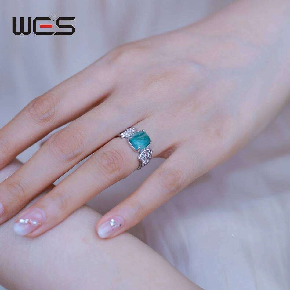 WES 925 Sterling Silver Natural Vintage 8*10mm Green Moss Agate Open Rings for Woman Wedding Gifts Certified Jewelry Wholesale H260312