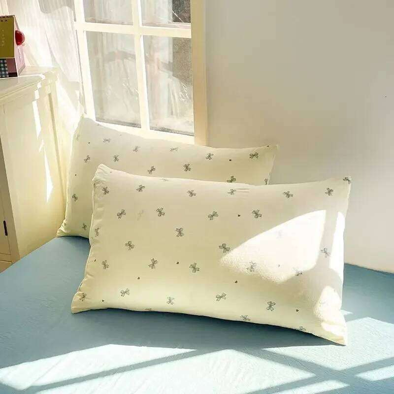 Ins Korean style bow knitted double-layer yarn soft four washed cotton Bedding set, dormitory bed single three piece H260312