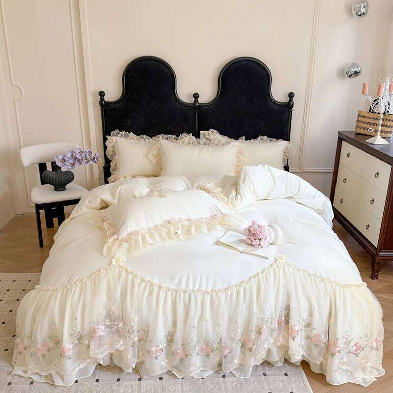 4Pcs Korean Princess Style Cotton 100% Bedding Duvet Cover 200x230 220x240 Four Seasons 2025 New Heart-Shaped Lace H260312