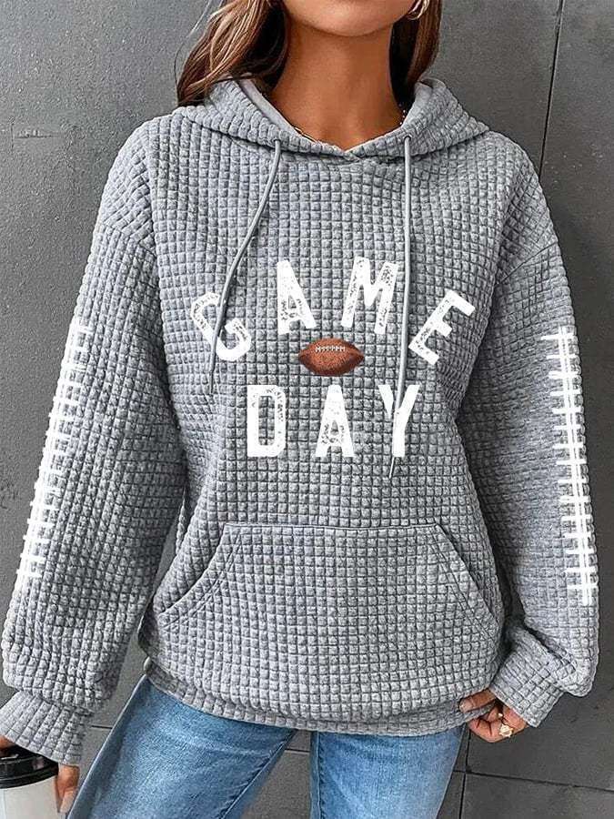 Women's Football Print Cozy Textured Hoodie Perfect for Casual Outings and Sports Events Comfortable Pullover