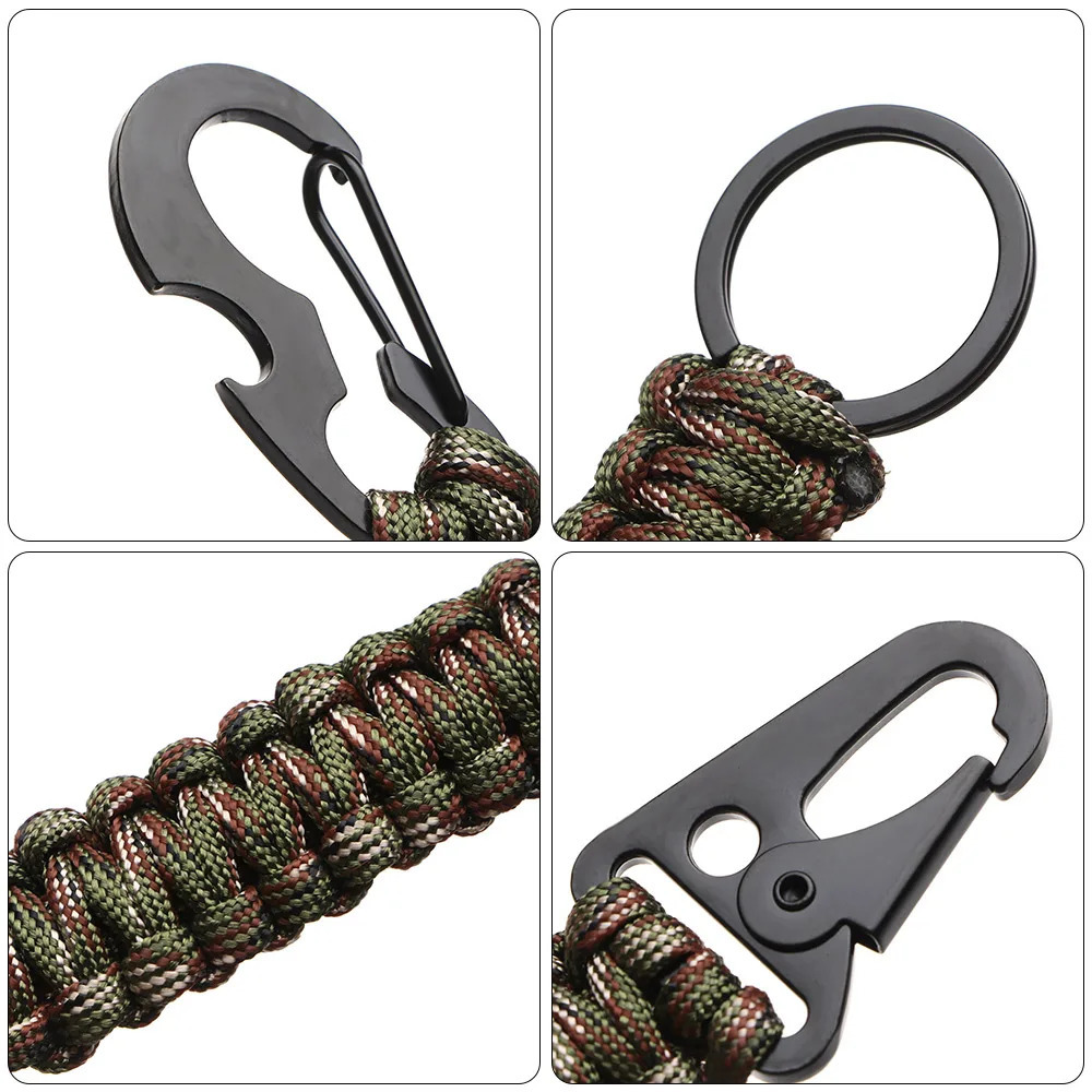 Outdoor Keychain Ring Camping Carabiner Military Paracord Cord Rope Survival Kit Emergency Knot Bottle Opener Tools 260228