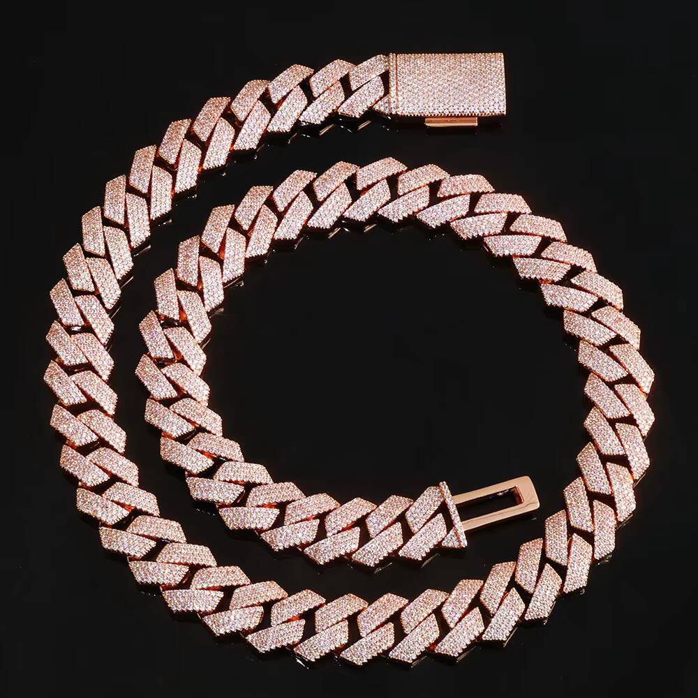 2026NUOYA Luxury Miami Cuban Link Chain Necklace 15mm 4 Row Width Iced Out with Moissanite Stones Prong Set Rose Gold Plated Hip Hop Jewelry