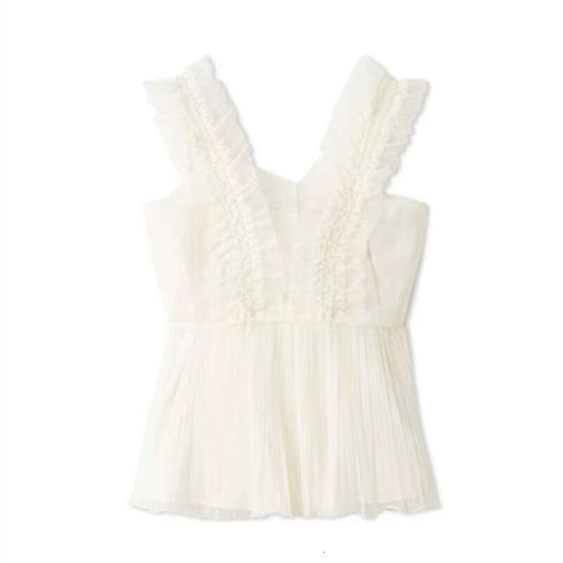 2026 Spring/Summer Women's Designer a18 Sweet Transparent Ruffle Strap Chiffon Top