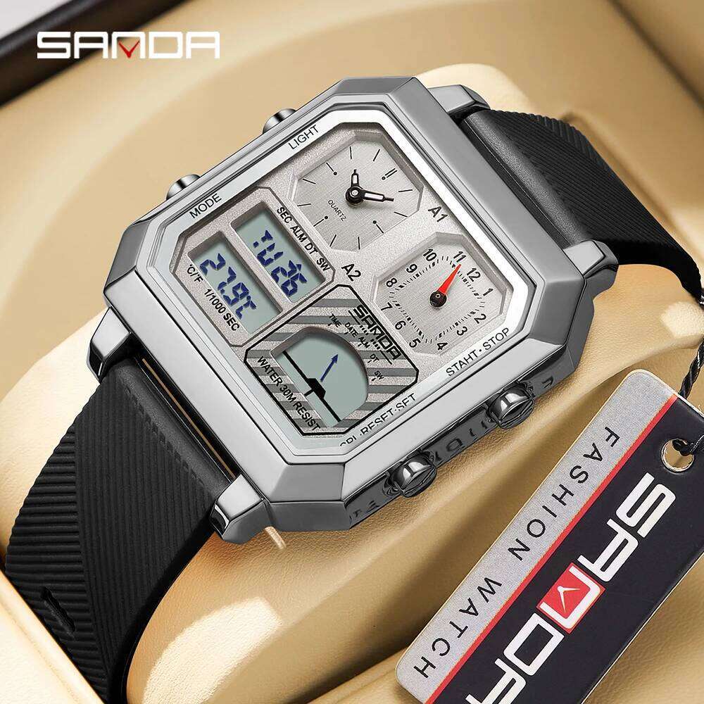 SANDA 6210 Fashionable Multi functional Intelligent Temperature Gauge Waterproof Men's Electronic Watch