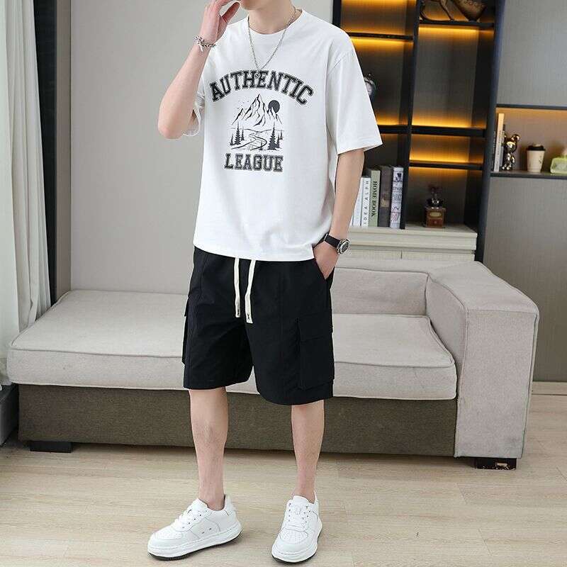 Men's New Summer Casual Sports Short-Sleeve T-Shirt Set, Trendy And Stylish Two-Piece Shorts Fashion Men's Clothing Asia Size